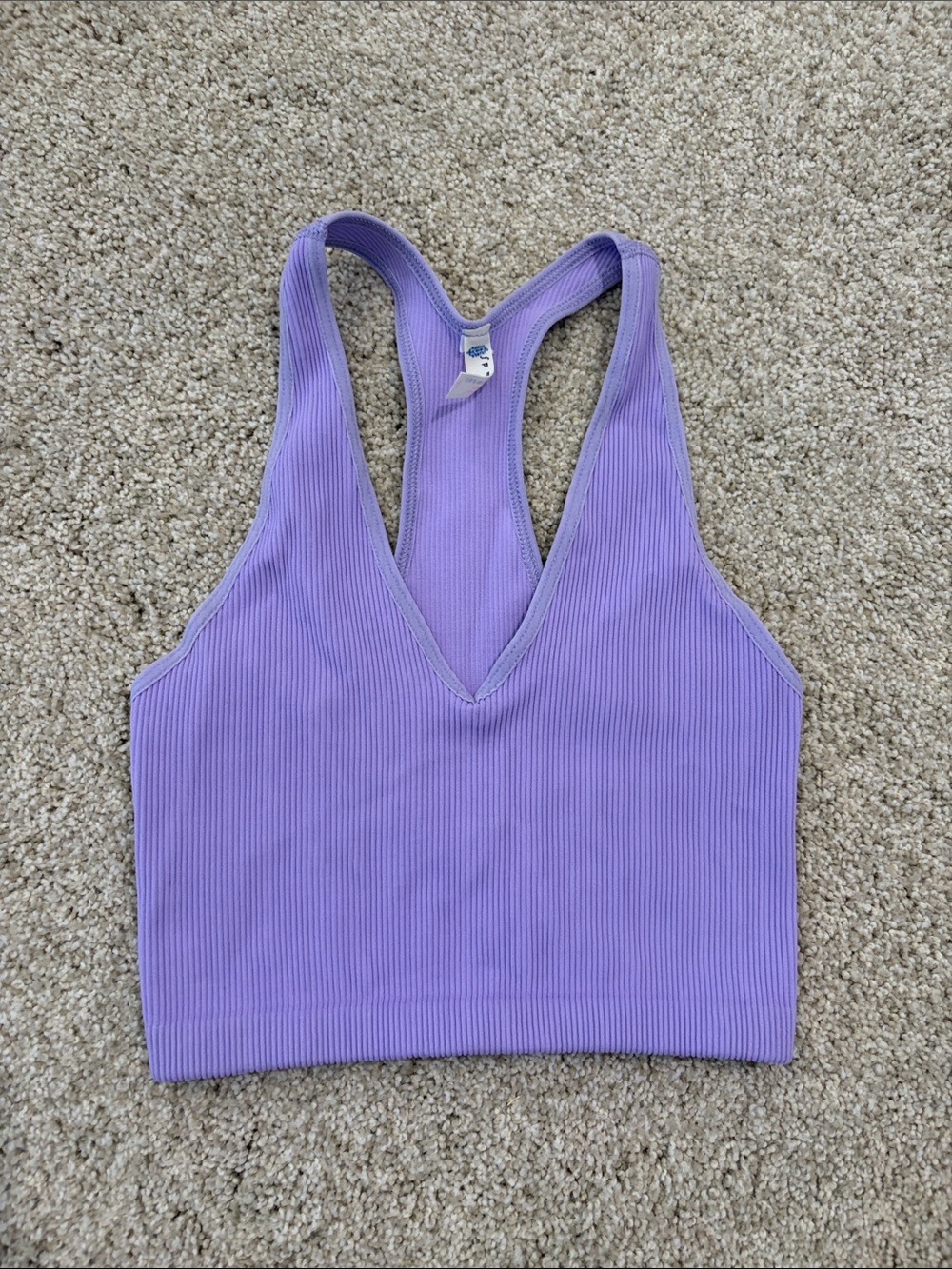 FP Movement by Free People Lavender Ribbed V-Neck Crop Tank